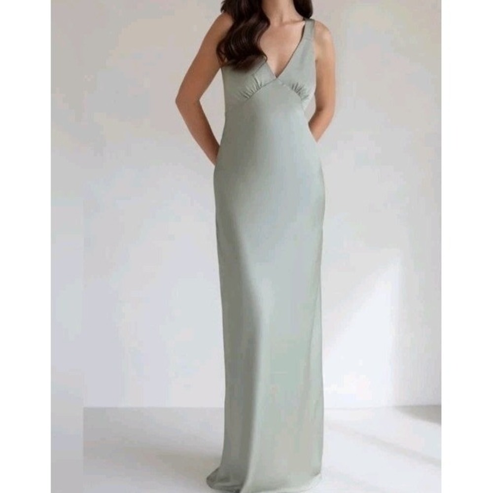 Park & Fifth Sheridan Dress Emerald Jacquard Green Satin‎ Maxi Backless XXL NEW